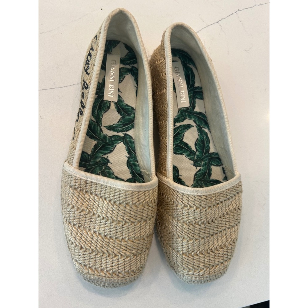 Gianni Bini Espadrille Flats Tan Ciao Bella Woven Tropical Palm Leaf 8.5M